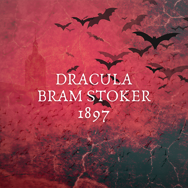 Image for Dracula showing bats against a silhouette of a castle and a red sky.