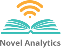 Logo for Novel Analytics website, showing open book and wifi signal.